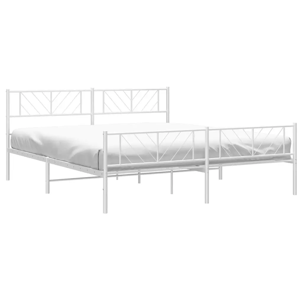 Metal Bed Frame King 183x203cm White with Footboard Slatted Base