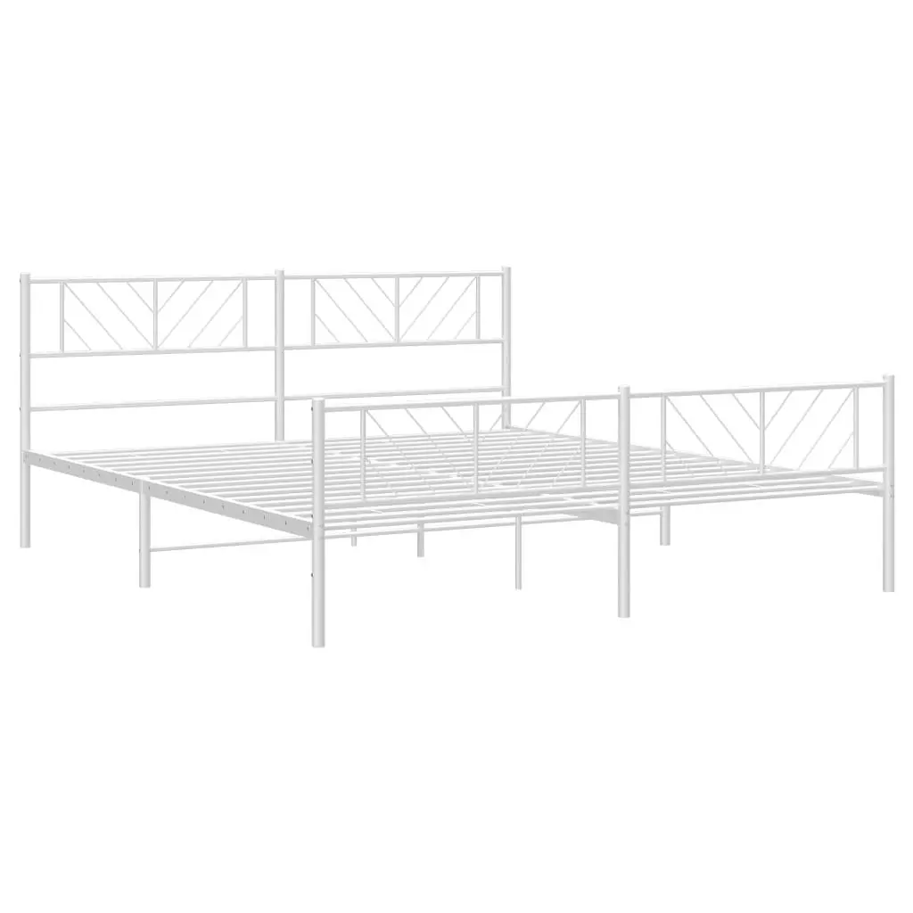 Metal Bed Frame King 183x203cm White with Footboard Slatted Base