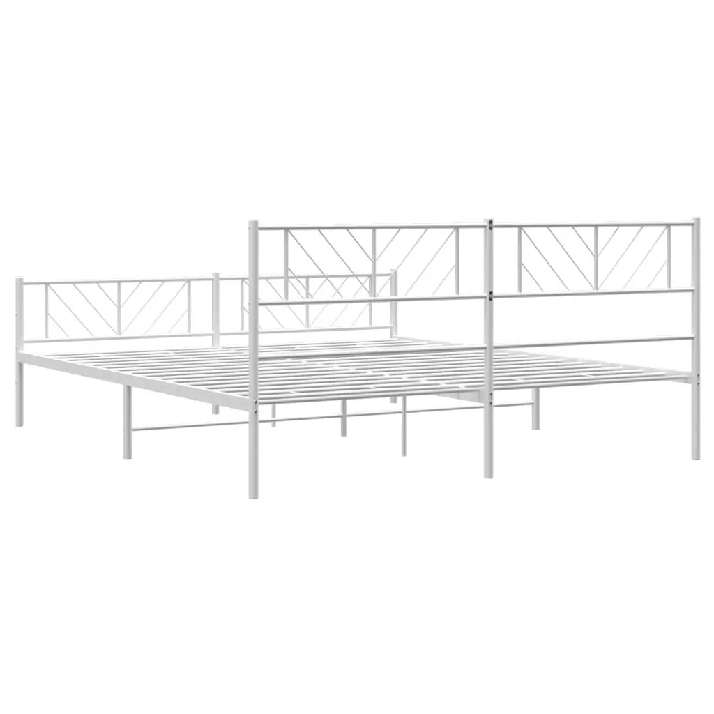 Metal Bed Frame King 183x203cm White with Footboard Slatted Base