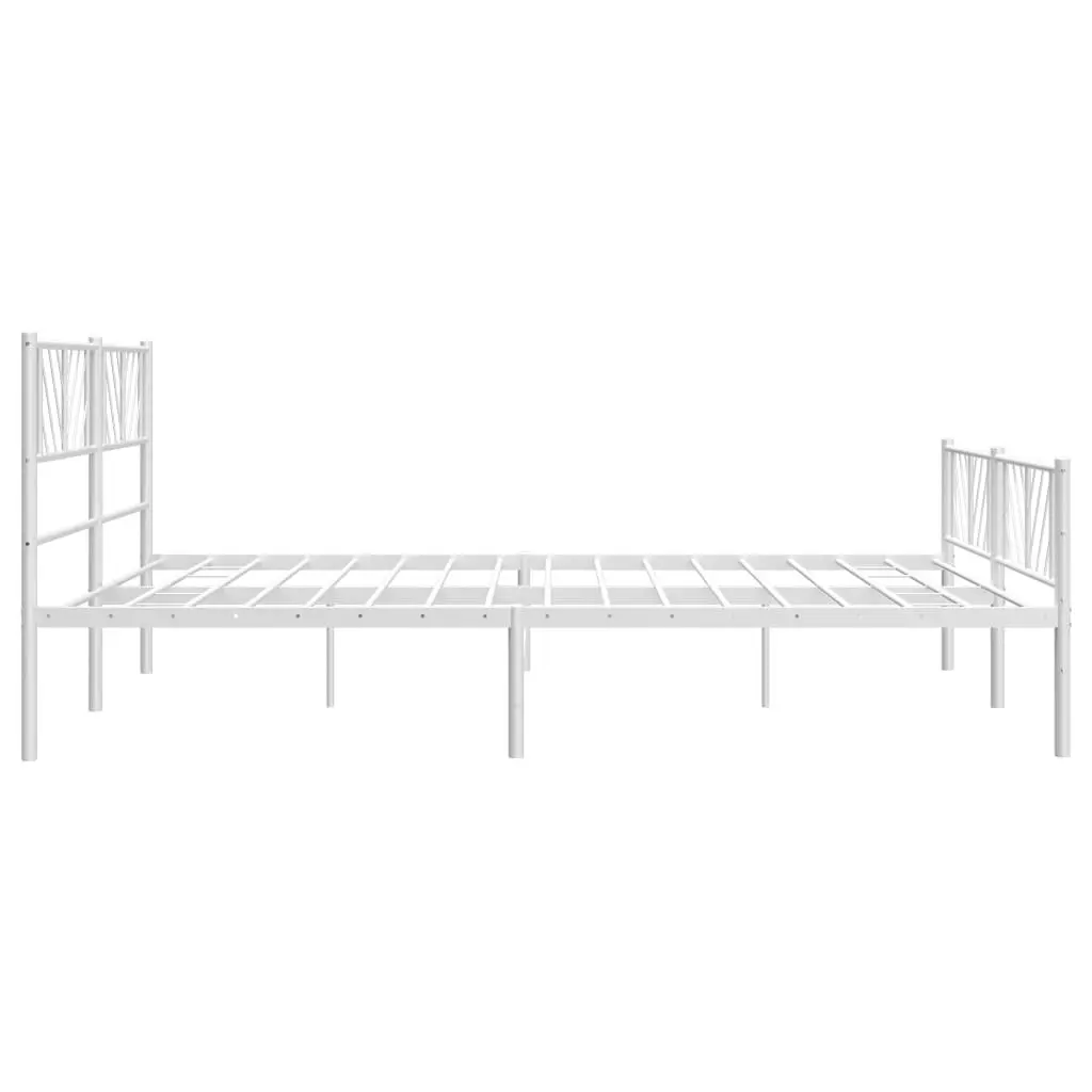 Metal Bed Frame King 183x203cm White with Footboard Slatted Base