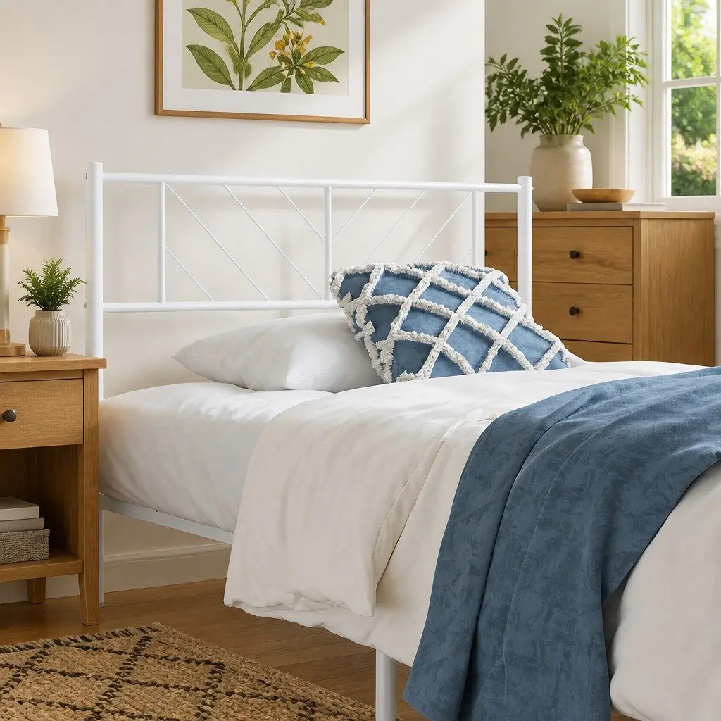 Metal Headboard White 90cm Bed Header Bedroom Furniture Sturdy Steel Frame