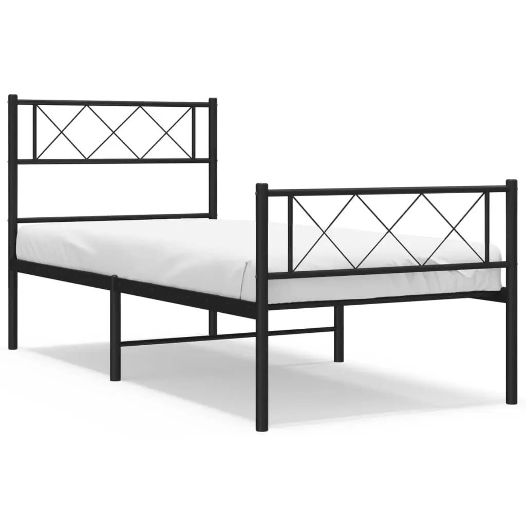 Metal Bed Frame King Single 107x203cm Black Footboard Steel Slatted Base