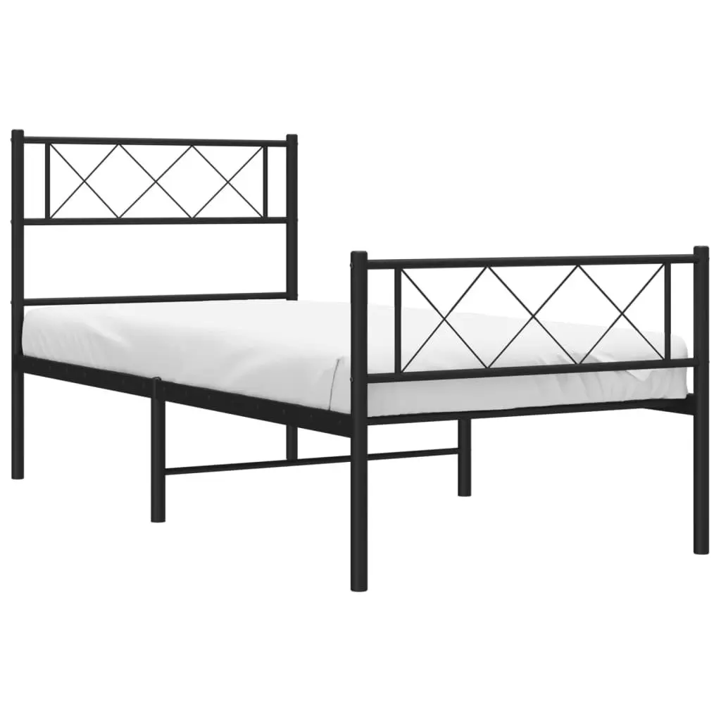 Metal Bed Frame King Single 107x203cm Black Footboard Steel Slatted Base