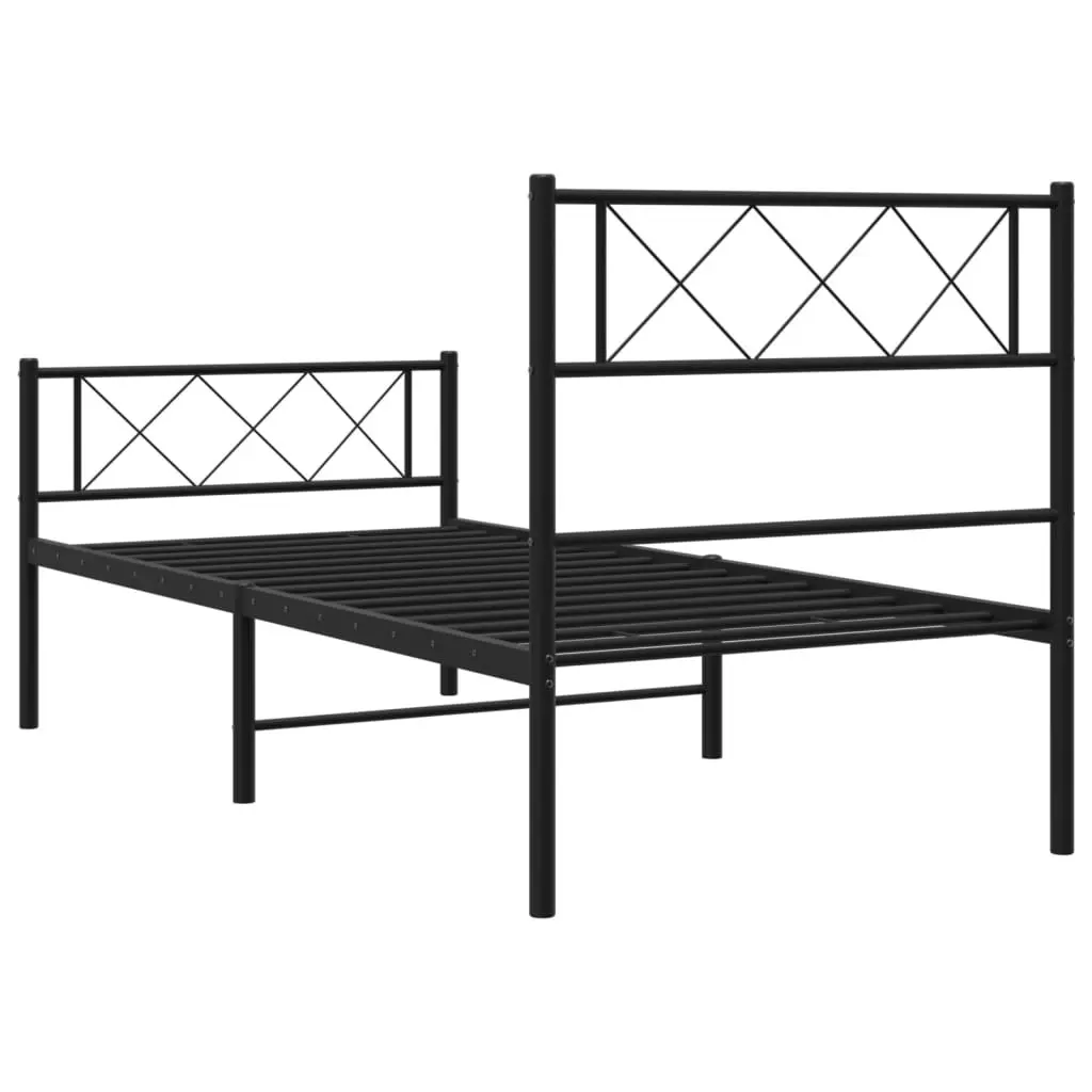 Metal Bed Frame King Single 107x203cm Black Footboard Steel Slatted Base