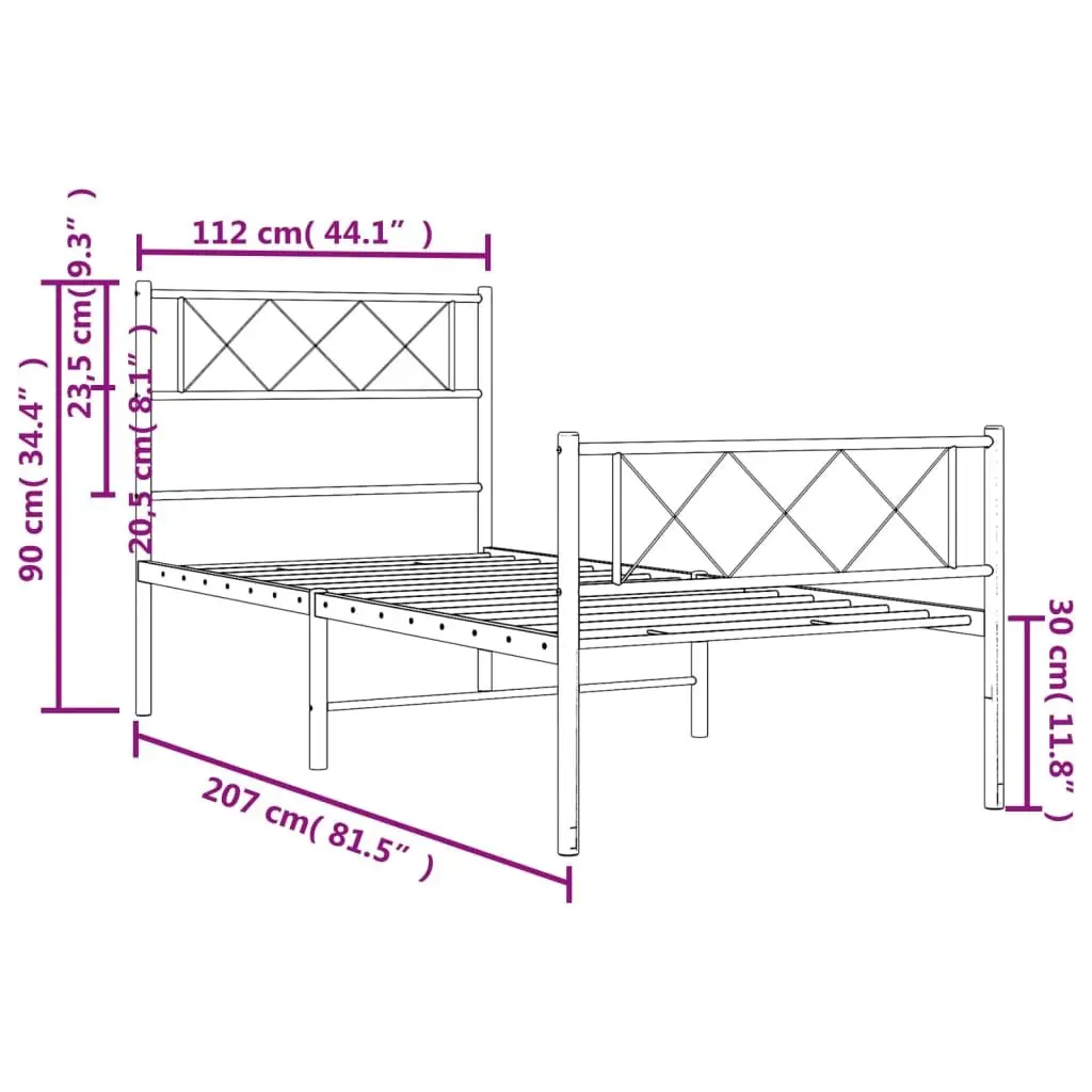 Metal Bed Frame King Single 107x203cm Black Footboard Steel Slatted Base