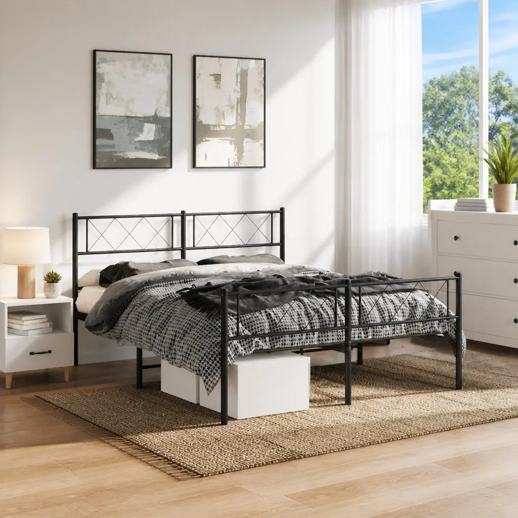 Black Metal Bed Frame 135x190cm for Comfort
