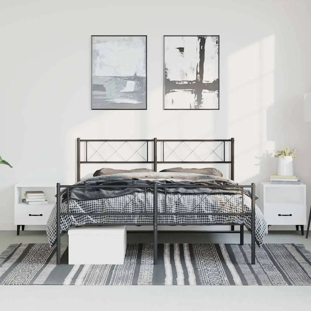 Black Metal Bed Frame 135x190cm for Comfort