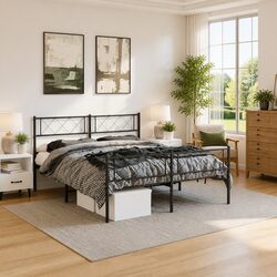 Reliable Black Metal Bed Frame with Footboard - 150x200cm