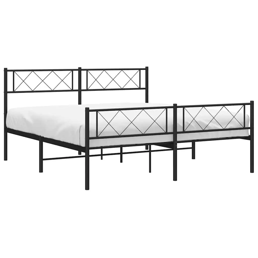 Metal Bed Frame Black Slatted Base 150x200cm