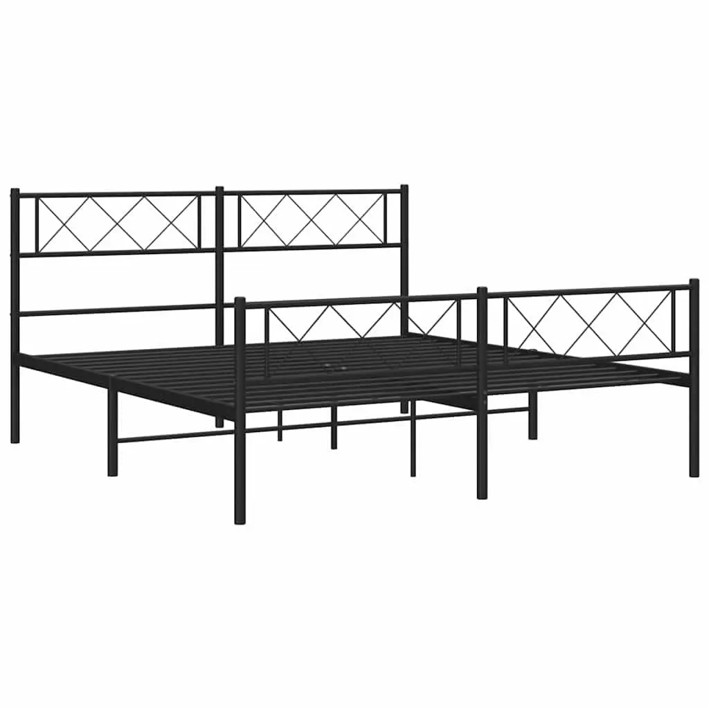 Metal Bed Frame Black Slatted Base 150x200cm