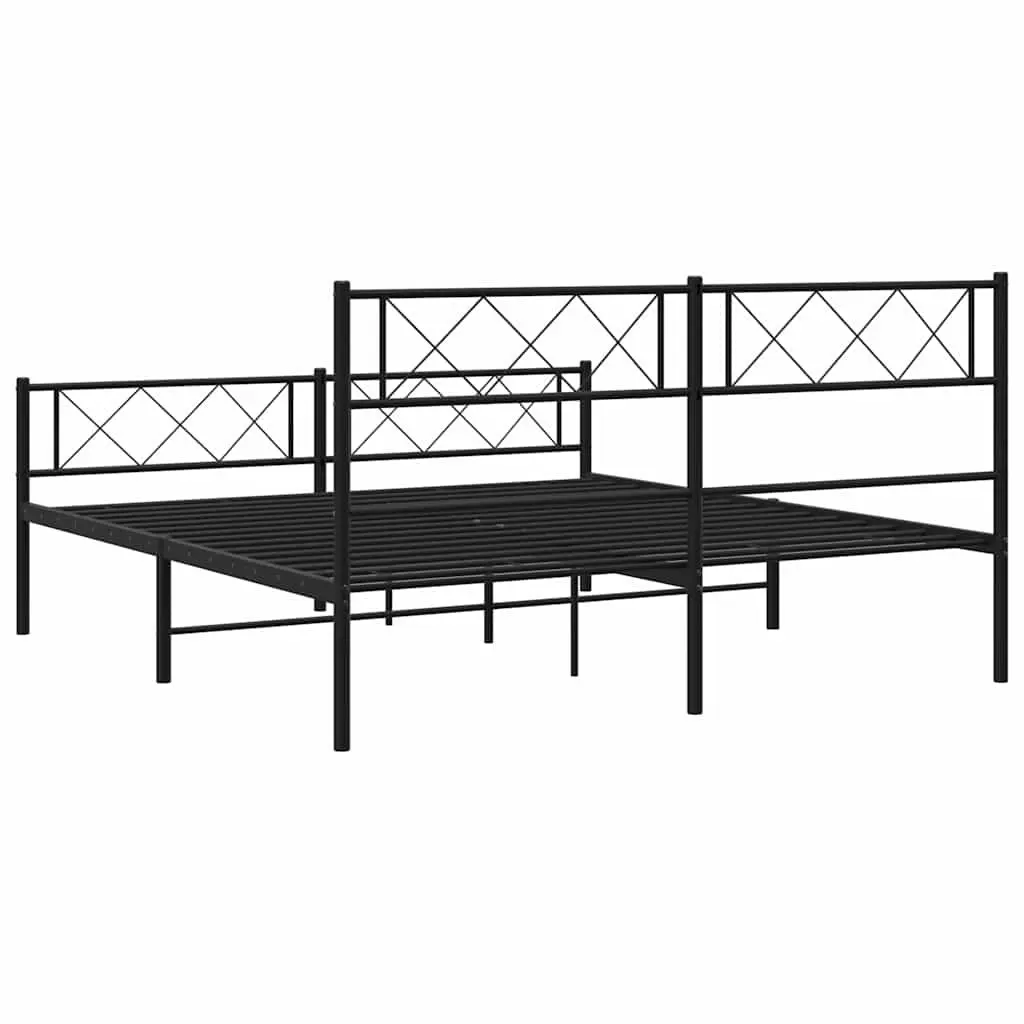 Metal Bed Frame Black Slatted Base 150x200cm