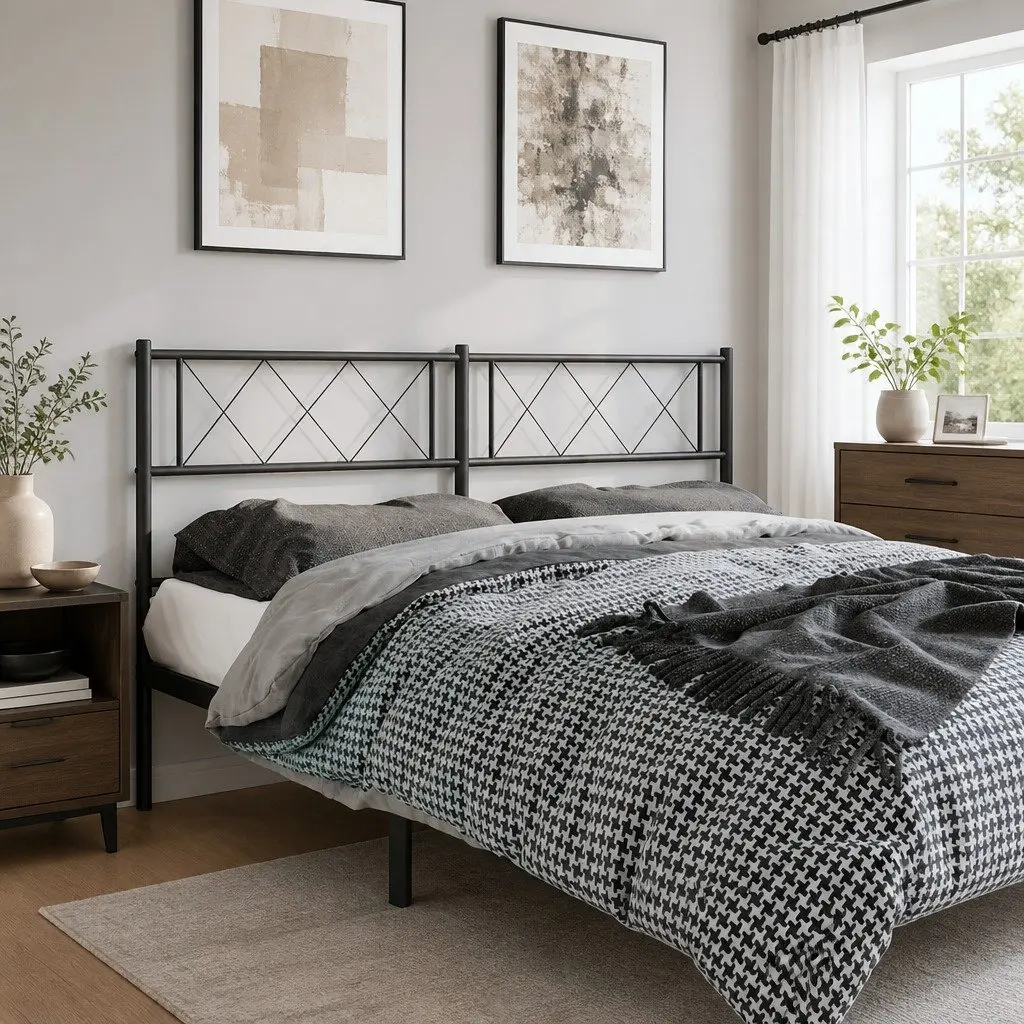 Metal Headboard Black 135cm Bed Frame Header Powder Coated Steel
