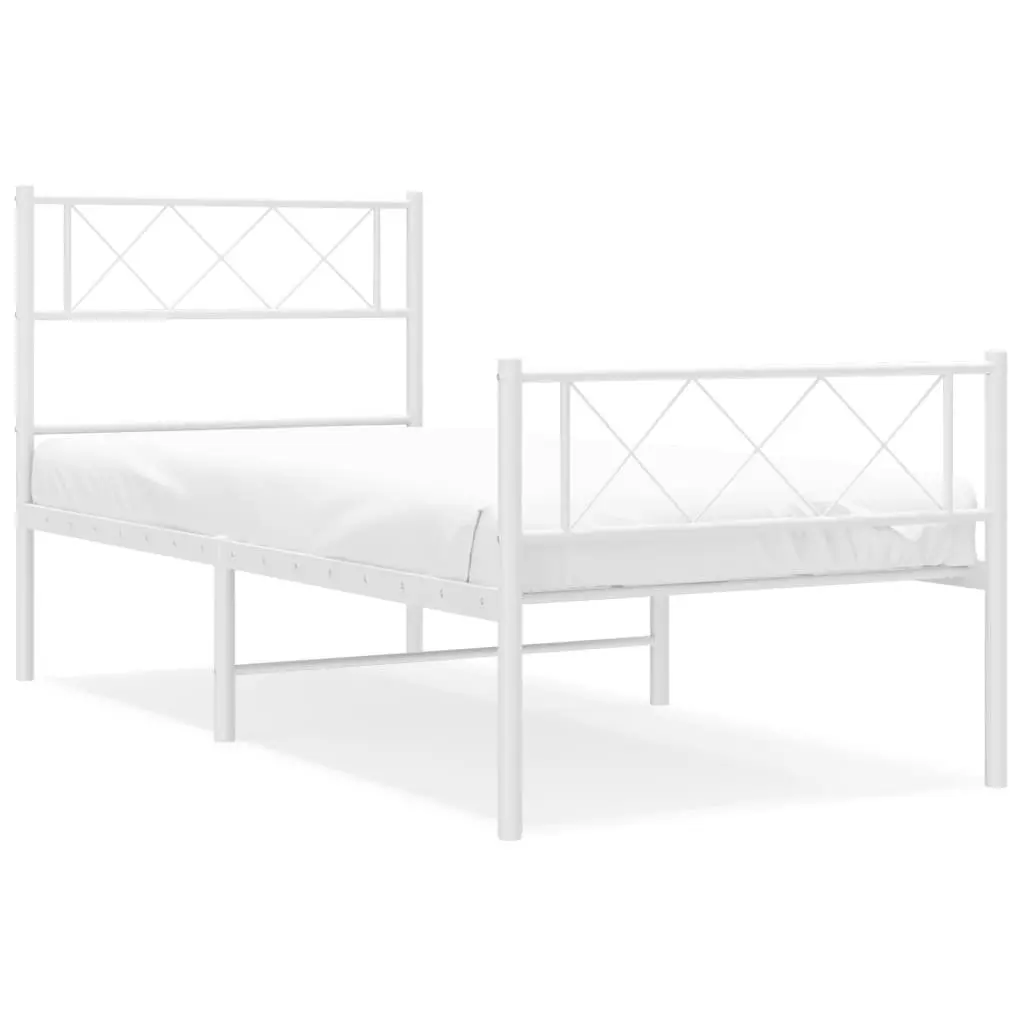 Metal Bed Frame King Single Slatted Base 107x203 cm White