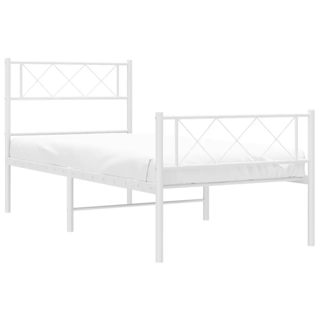 Metal Bed Frame King Single Slatted Base 107x203 cm White