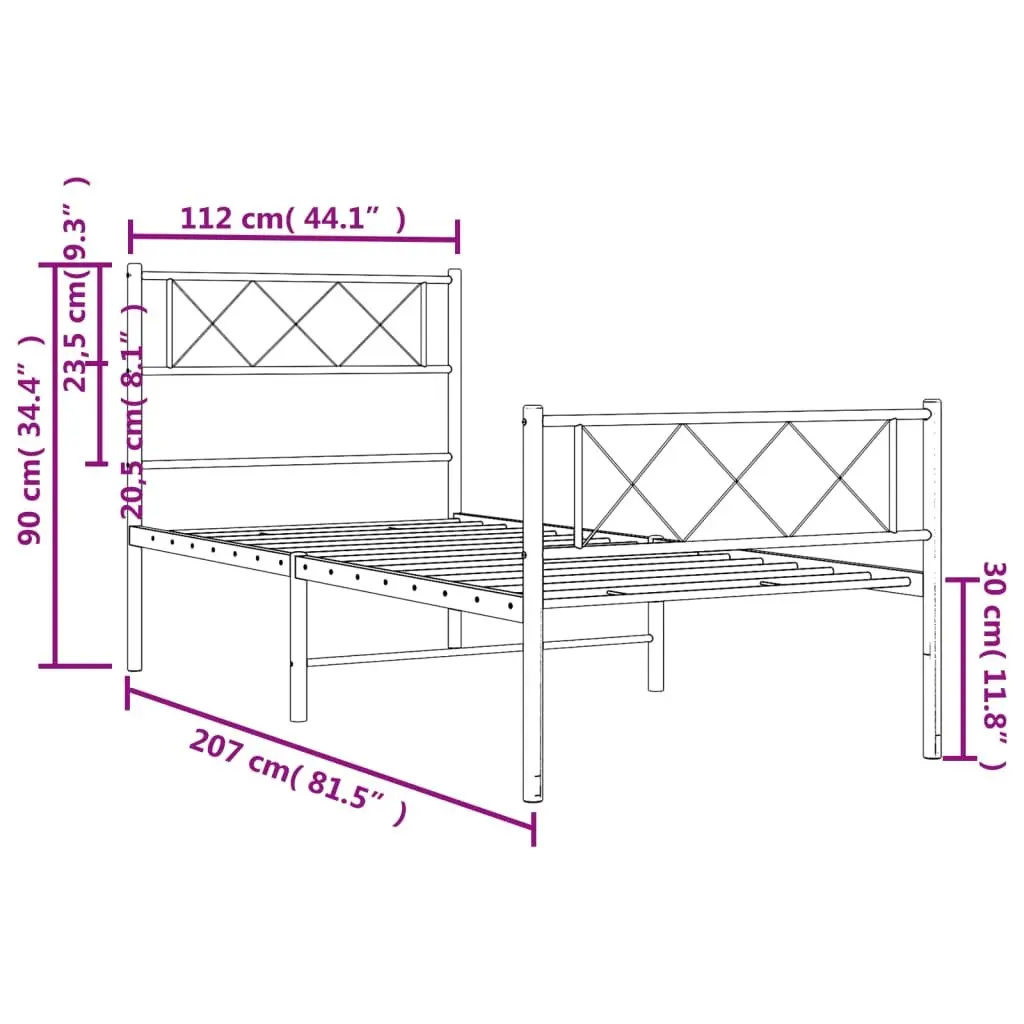 Metal Bed Frame King Single Slatted Base 107x203 cm White