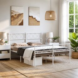 Quality White Metal Bed Frame 135x190cm for a Cozy Space