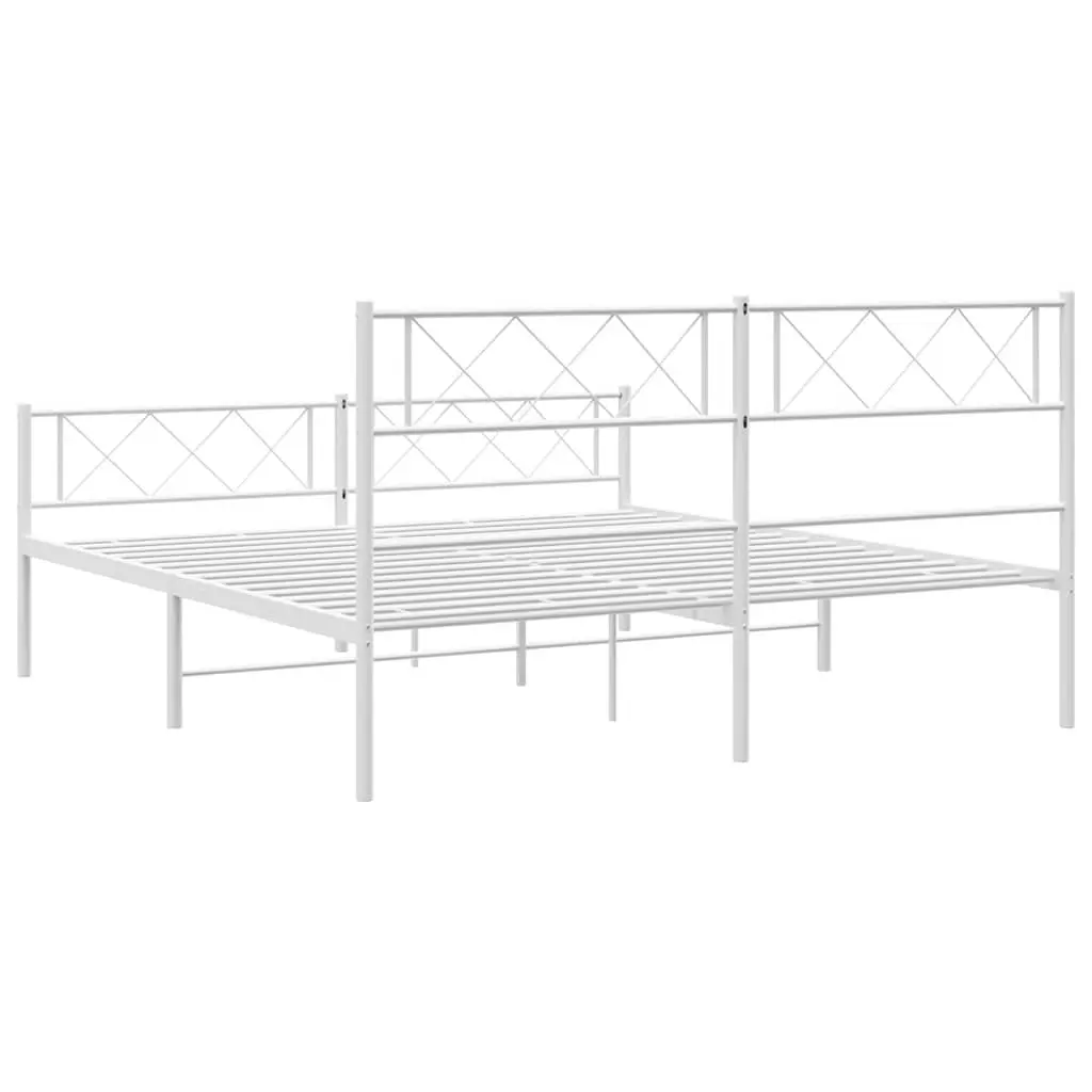 Metal Bed Frame White 135x190cm Bedroom Furniture Headboard Footboard