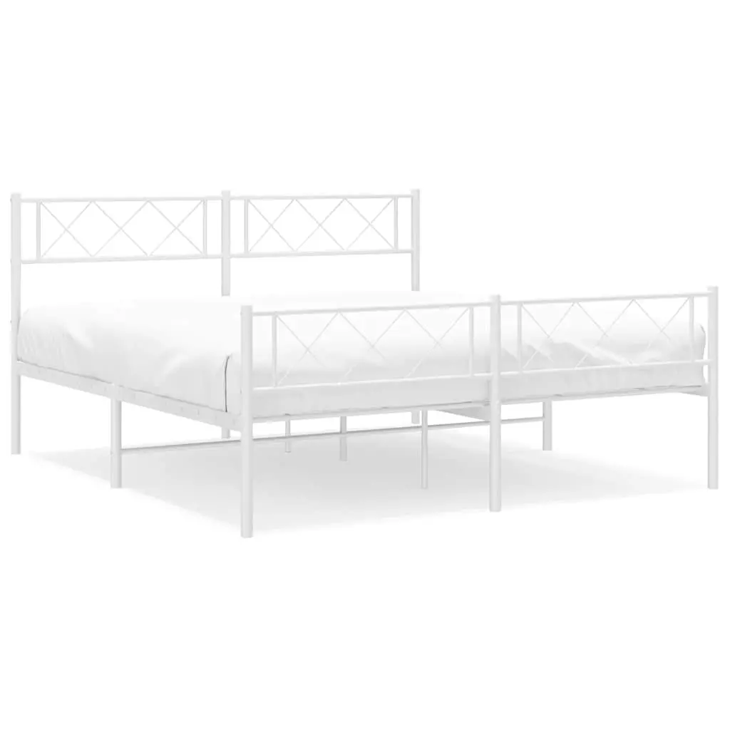Metal Bed Frame White 150x200 cm with Footboard Headboard Support Slats