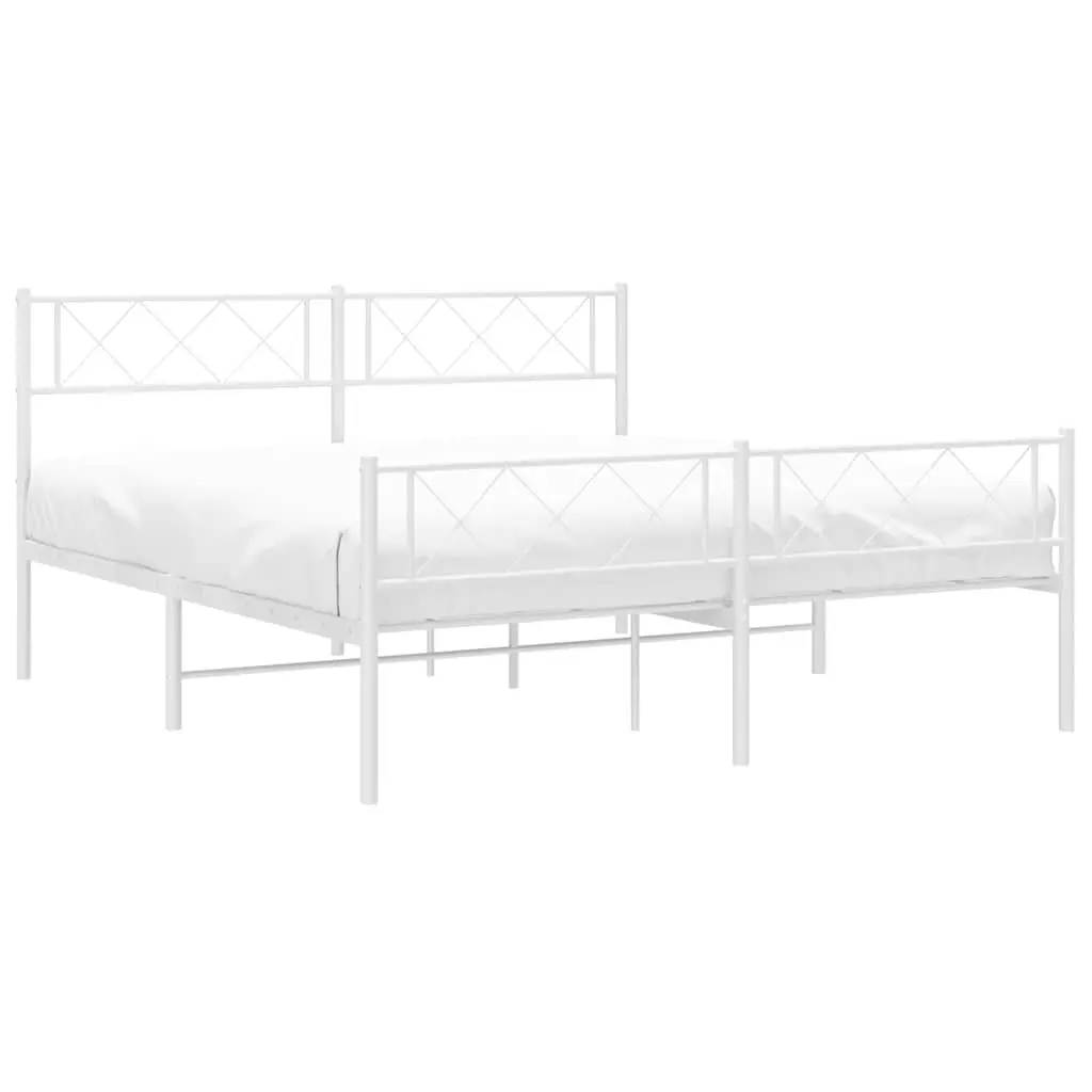 Metal Bed Frame White 150x200 cm with Footboard Headboard Support Slats