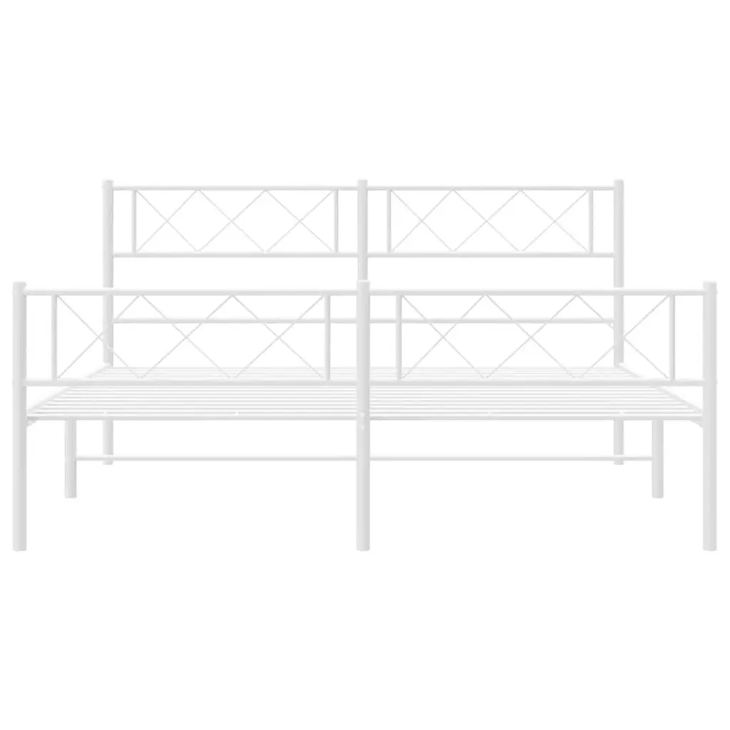 Metal Bed Frame White 150x200 cm with Footboard Headboard Support Slats