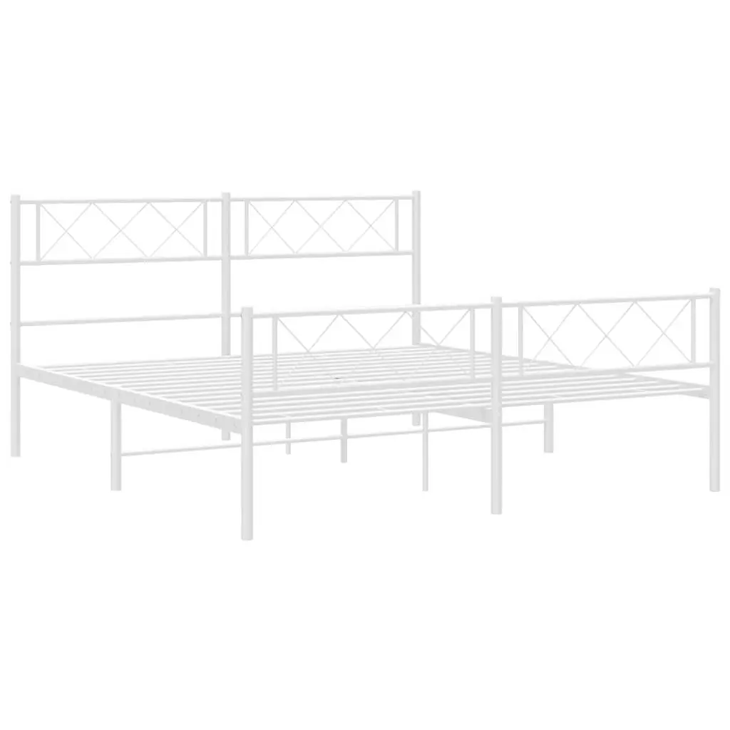 Metal Bed Frame White 150x200 cm with Footboard Headboard Support Slats