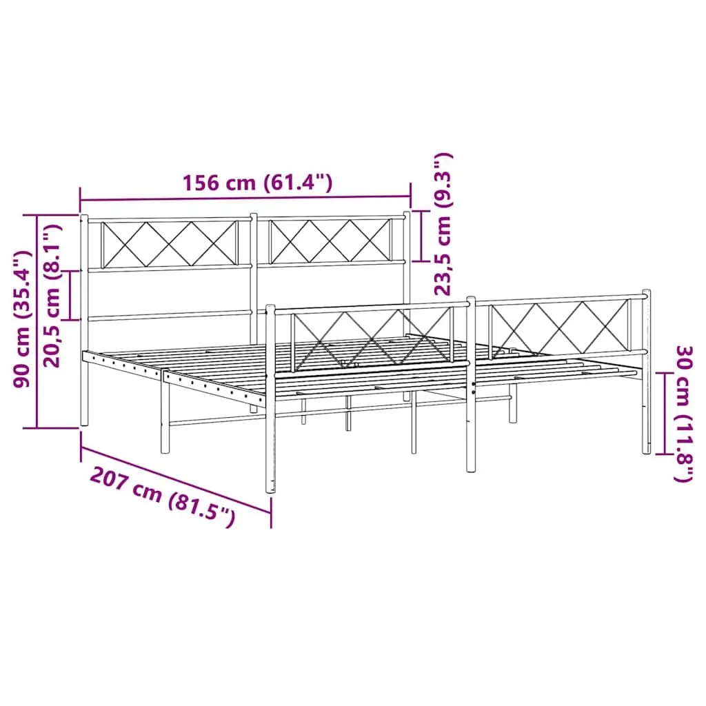Metal Bed Frame White 150x200 cm with Footboard Headboard Support Slats