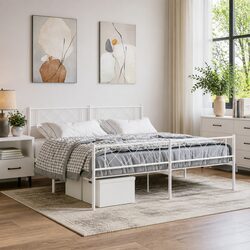 Metal Bed Frame King 183x203cm with Footboard Headboard White Bedroom