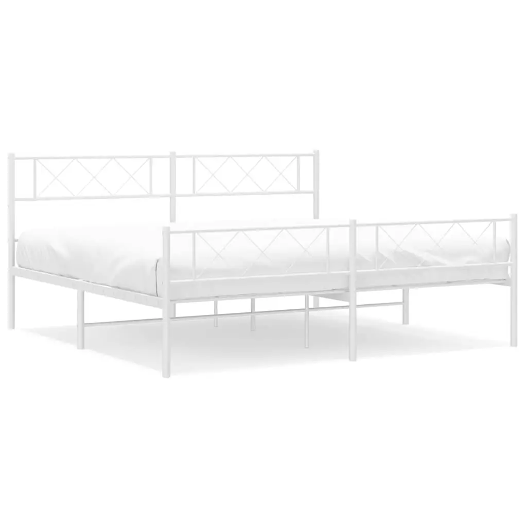 Metal Bed Frame King 183x203cm White for Bedroom with Headboard and Footboard