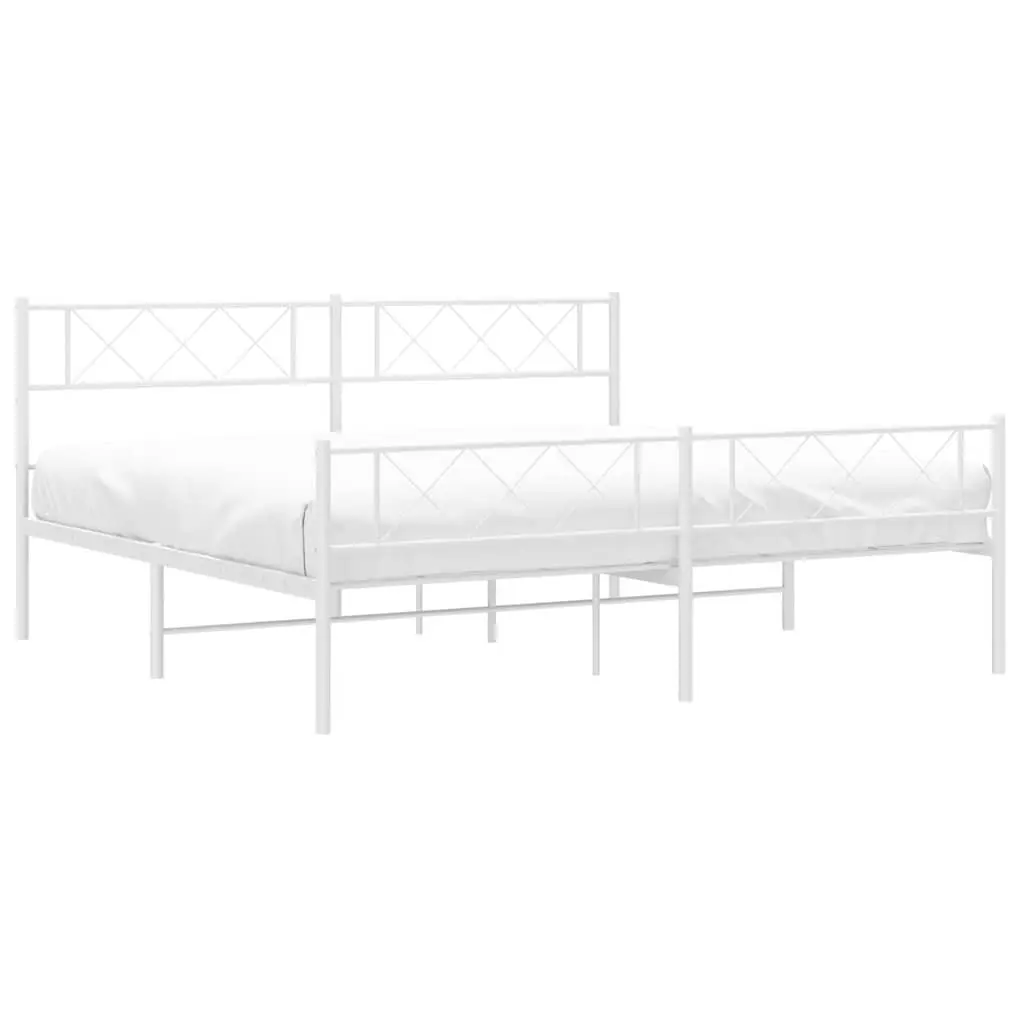 Metal Bed Frame King 183x203cm White for Bedroom with Headboard and Footboard