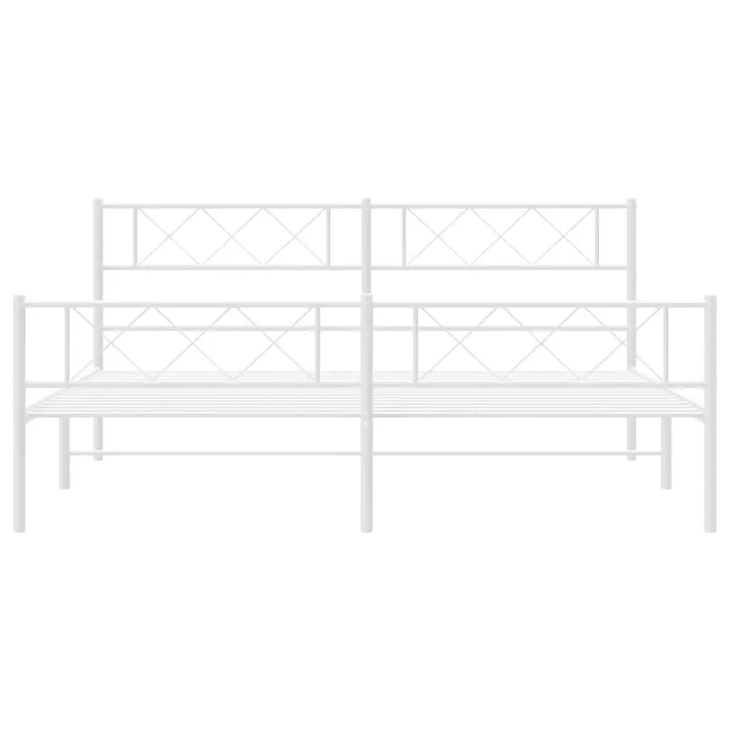 Metal Bed Frame King 183x203cm White for Bedroom with Headboard and Footboard