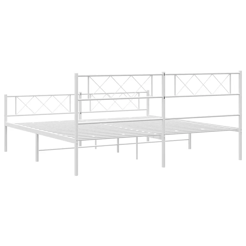 Metal Bed Frame King 183x203cm White for Bedroom with Headboard and Footboard