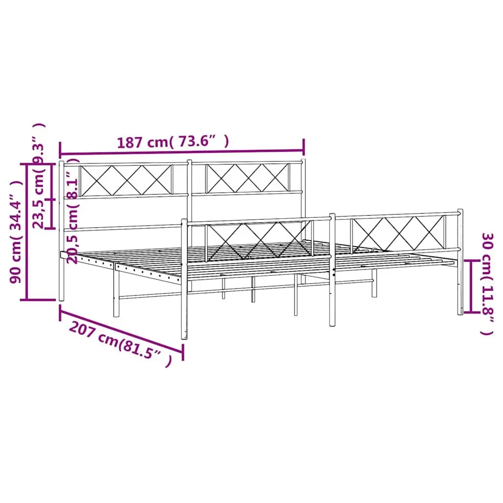 Metal Bed Frame King 183x203cm White for Bedroom with Headboard and Footboard