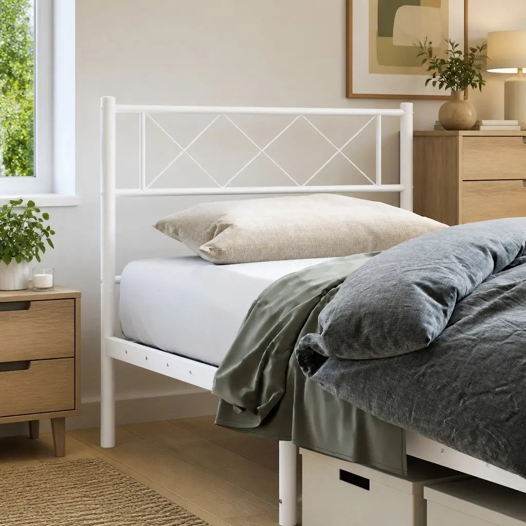 Metal Headboard White 107 cm Bedroom Bed Frame Header Sturdy Steel Support