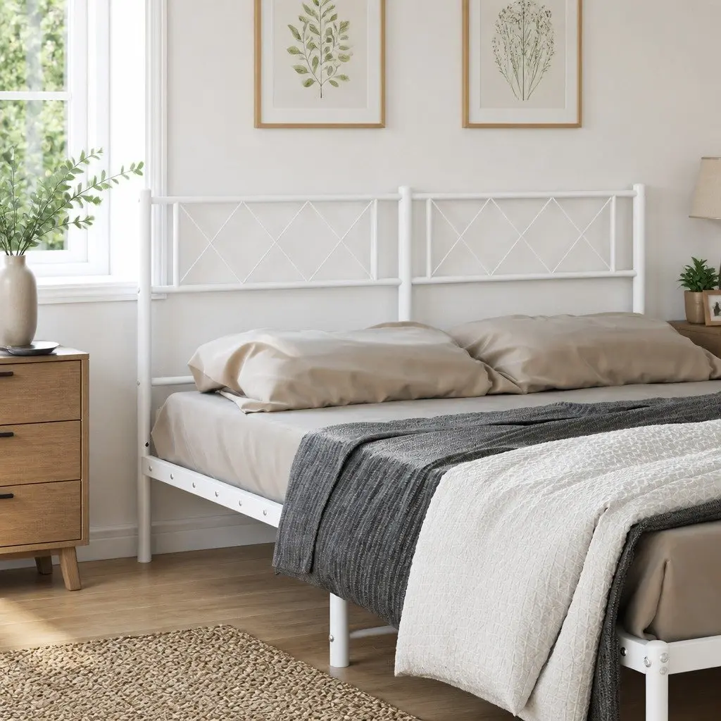 Metal Bed Headboard White 135cm Bedroom Bed Head Frame Replacement