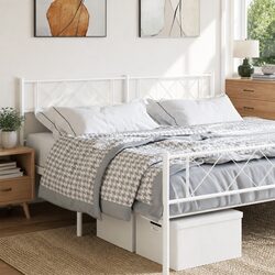 Metal Headboard 180cm White Bedroom Bed Header Powder-Coated Steel Frame Support