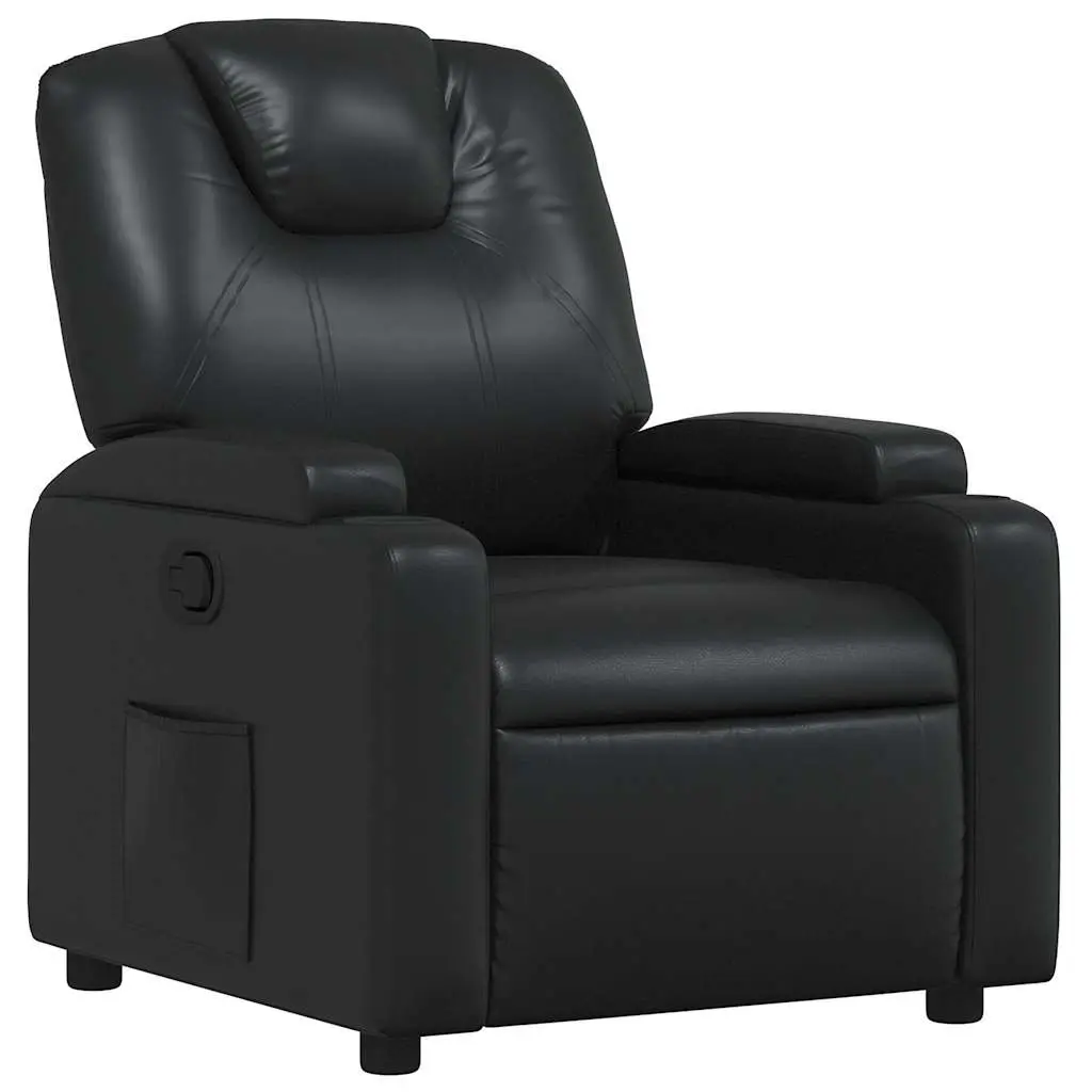 Manual Reclining Armchair Black Faux Leather Lounge Chair with Cup Holders and Side Pocket