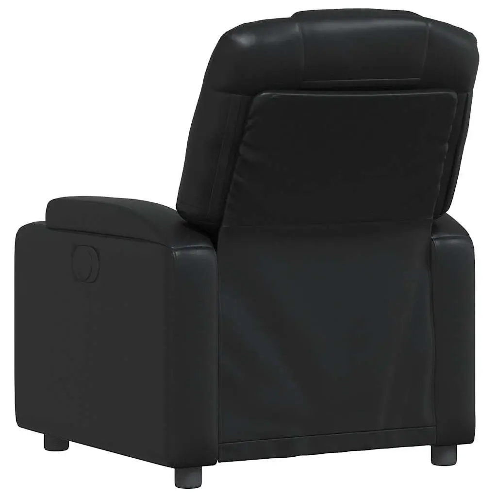 Manual Reclining Armchair Black Faux Leather Lounge Chair with Cup Holders and Side Pocket