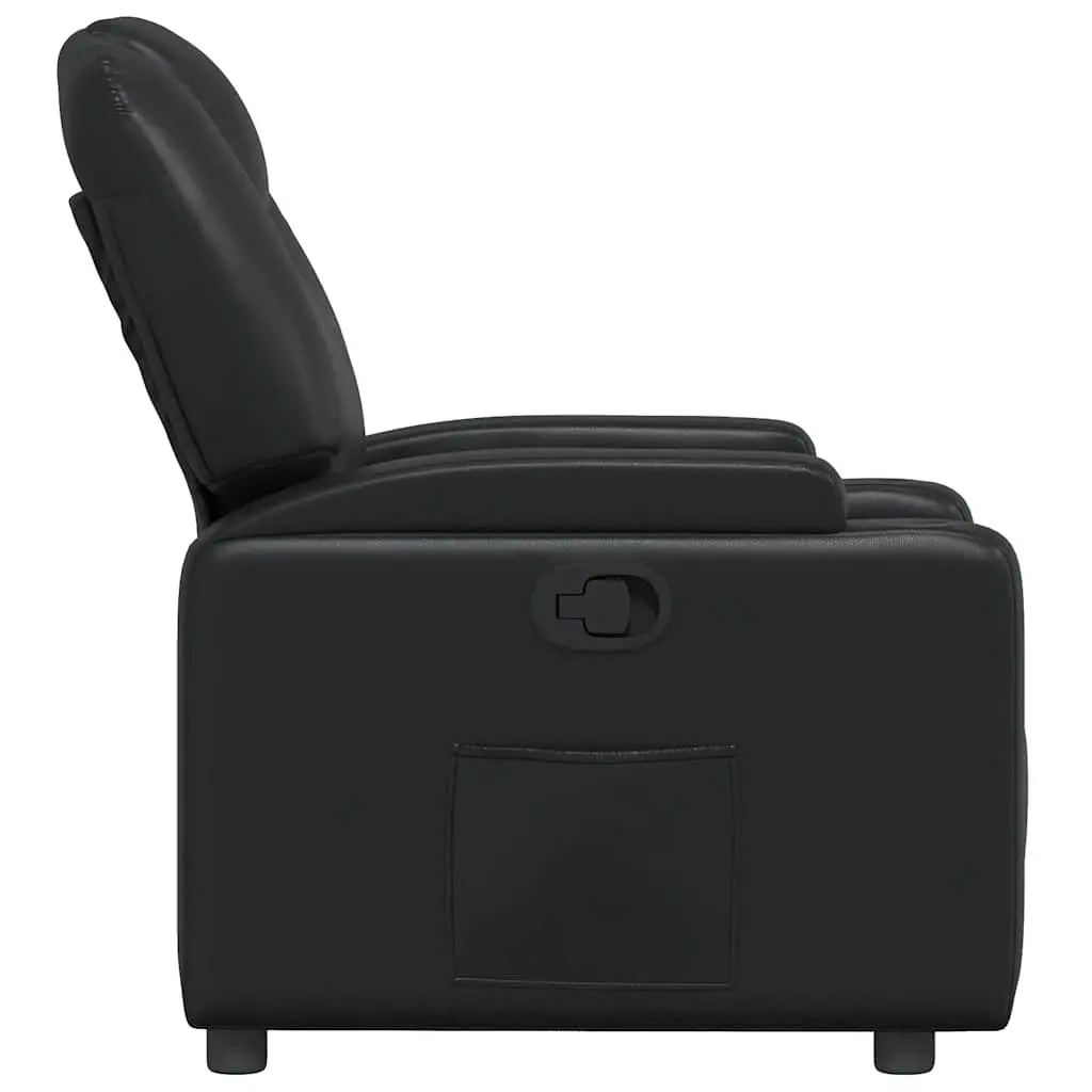 Manual Reclining Armchair Black Faux Leather Lounge Chair with Cup Holders and Side Pocket