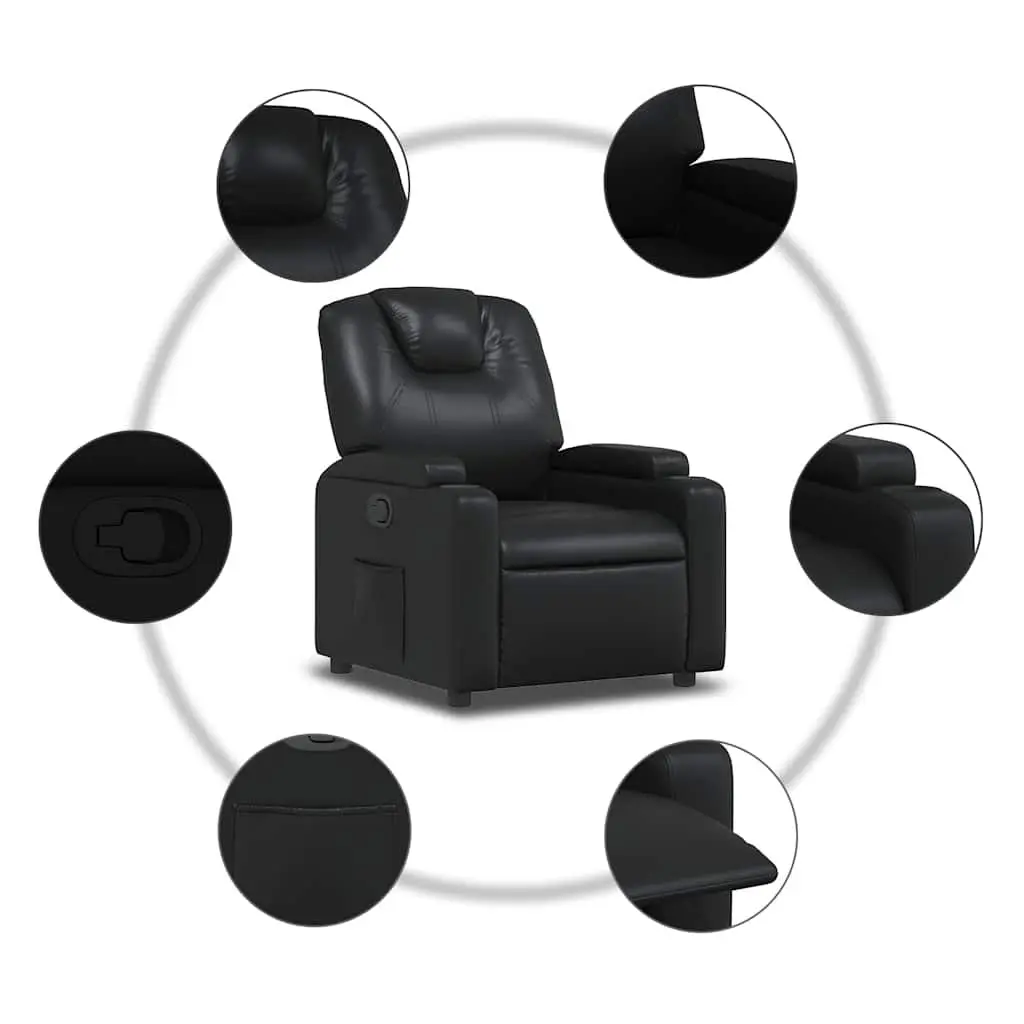 Manual Reclining Armchair Black Faux Leather Lounge Chair with Cup Holders and Side Pocket
