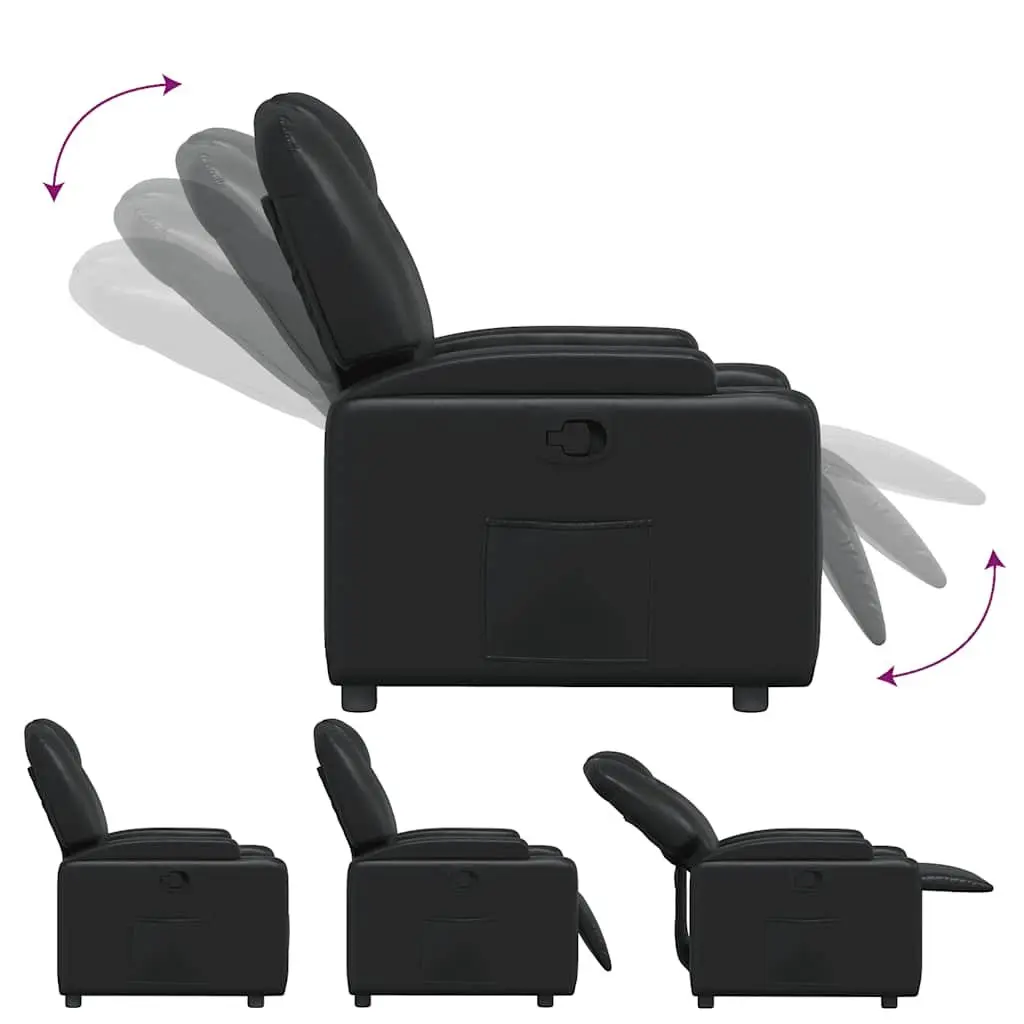 Manual Reclining Armchair Black Faux Leather Lounge Chair with Cup Holders and Side Pocket