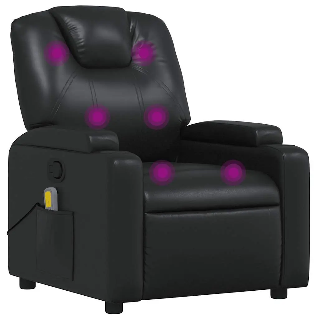 Recliner Chair Manual Vibration Massage Black Faux Leather Adjustable Armchair