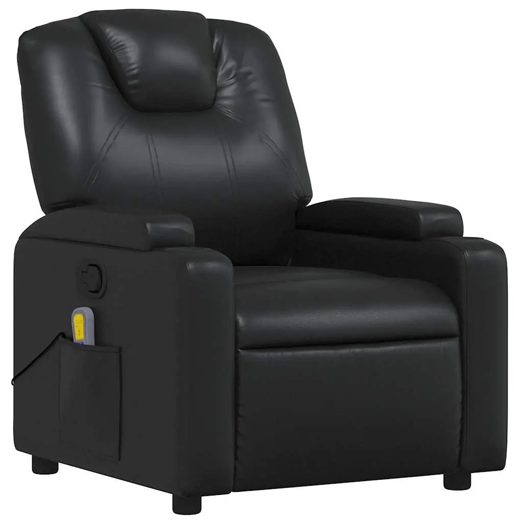 Recliner Chair Manual Vibration Massage Black Faux Leather Adjustable Armchair