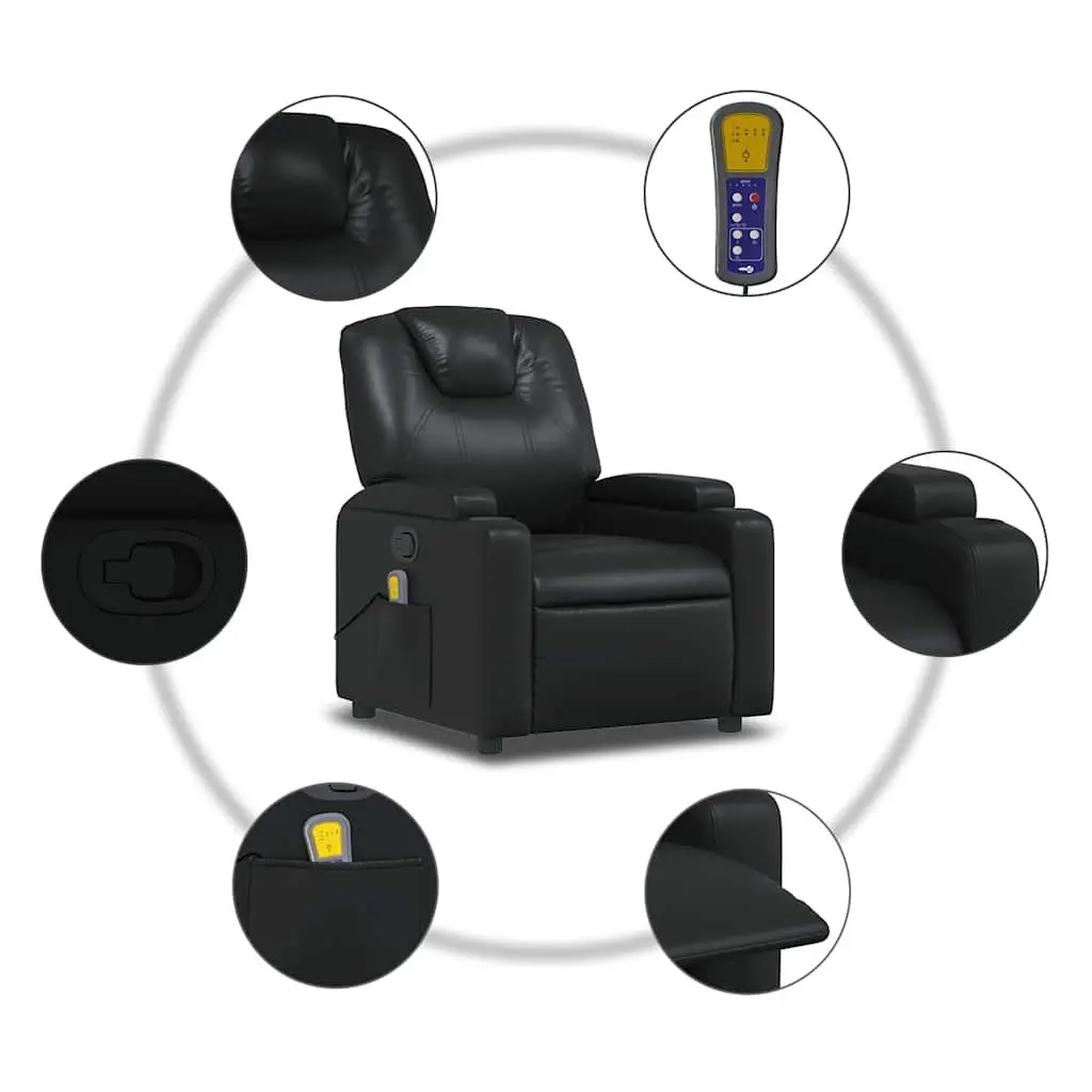 Recliner Chair Manual Vibration Massage Black Faux Leather Adjustable Armchair
