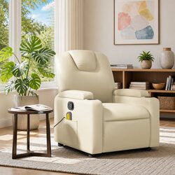 Comfortable Cream Faux Leather Massage Recliner Chair