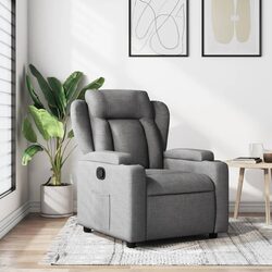 Grey Fabric Recliner with Manual Adjustments and Cup Holders