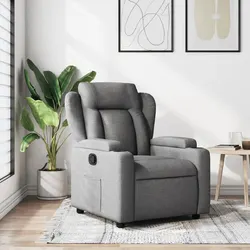 Grey Fabric Recliner with Manual Adjustments and Cup Holders