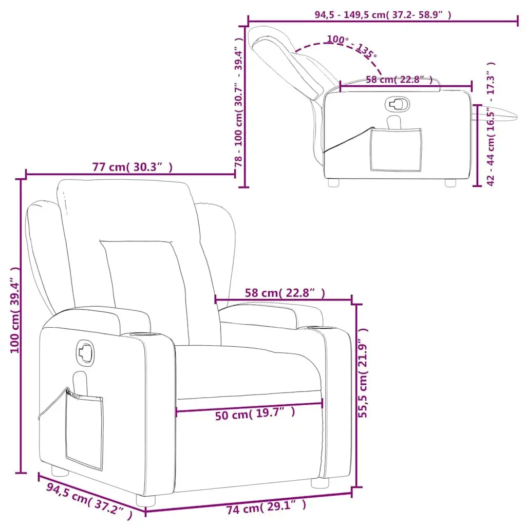 Massage Recliner Chair Grey Fabric Manual Recline Vibration 6 Points Armchair
