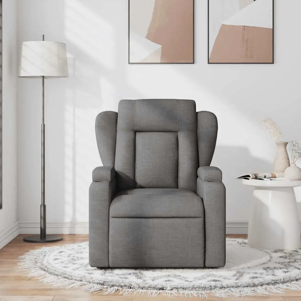 Massage Recliner Chair Grey Fabric Manual Recline Vibration 6 Points Armchair