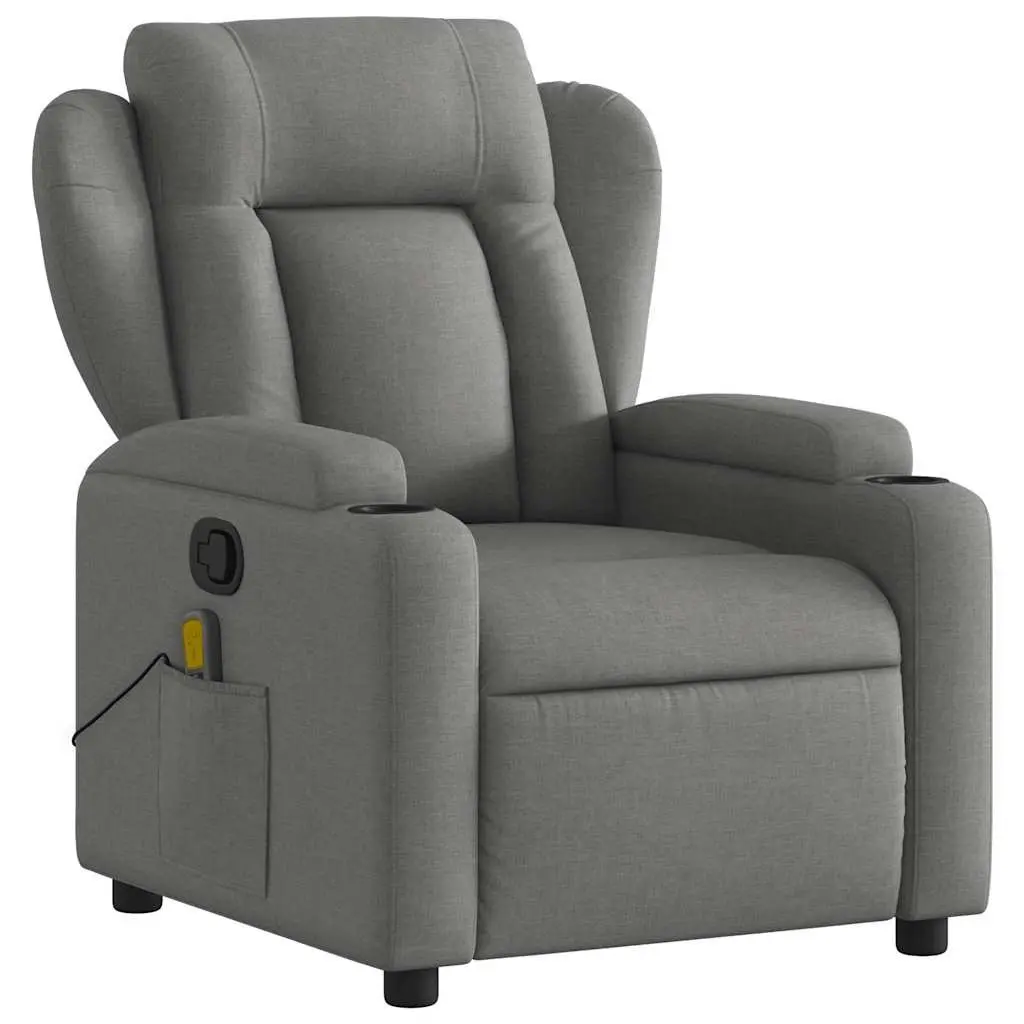 Massage Recliner Chair Grey Fabric Manual Recline Vibration 6 Points Armchair