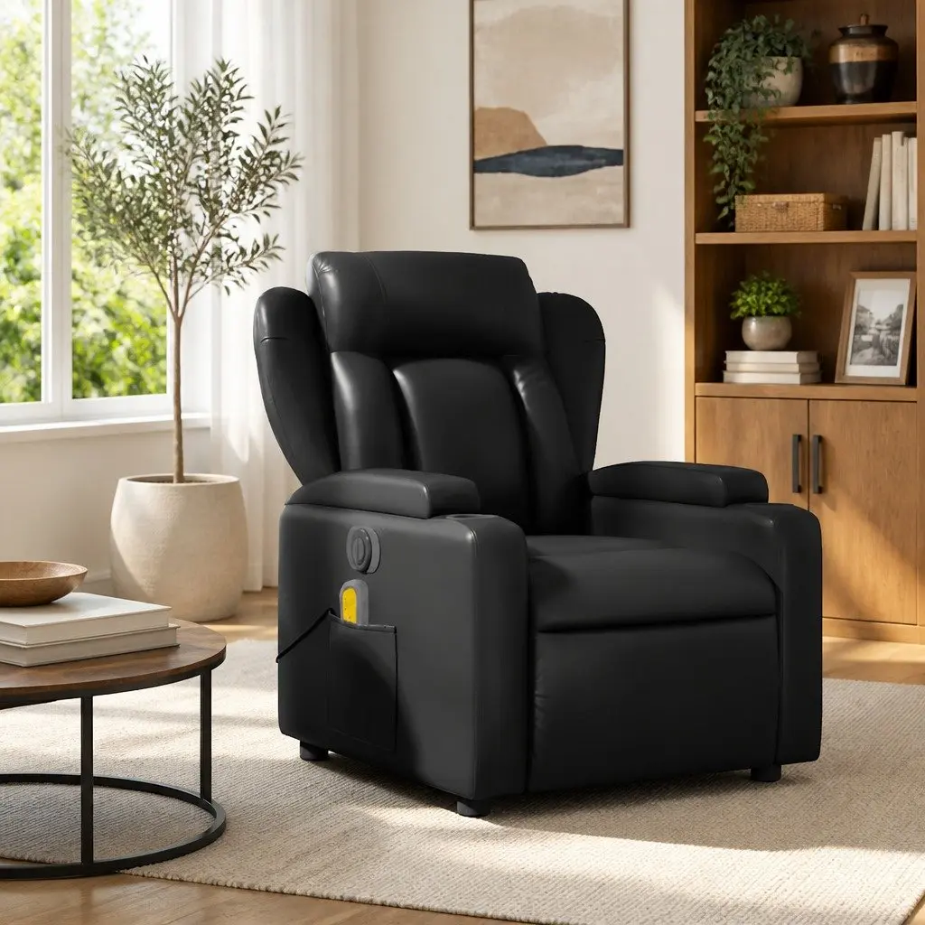 Massage Recliner Chair Manual Recline Vibration Black Faux Leather